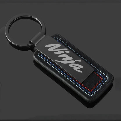 Motorcycle Keychain – Genuine Leather & Alloy Key Ring with Carbon Fiber Stitching