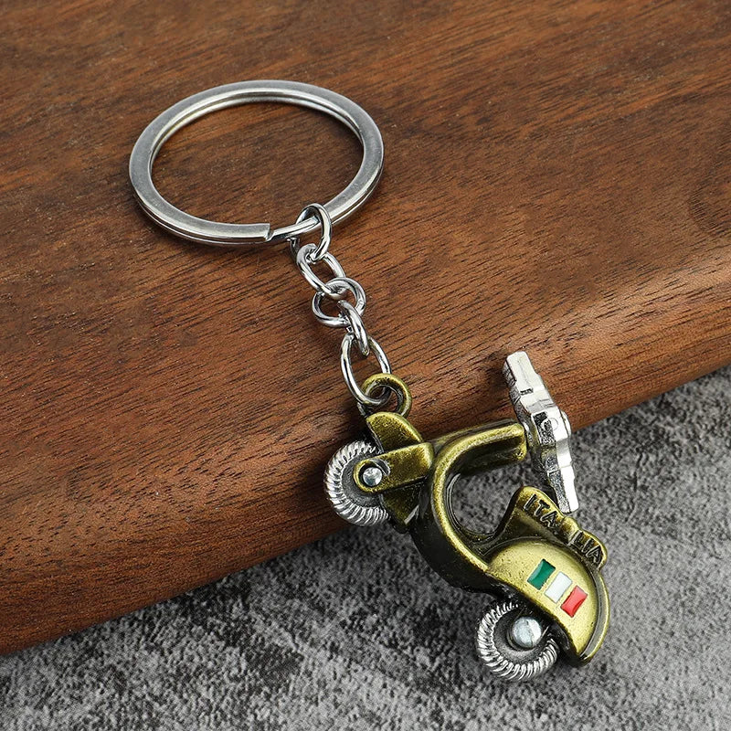 Mini Scooter Keychain – Vintage 3D Metal Moped Key Ring