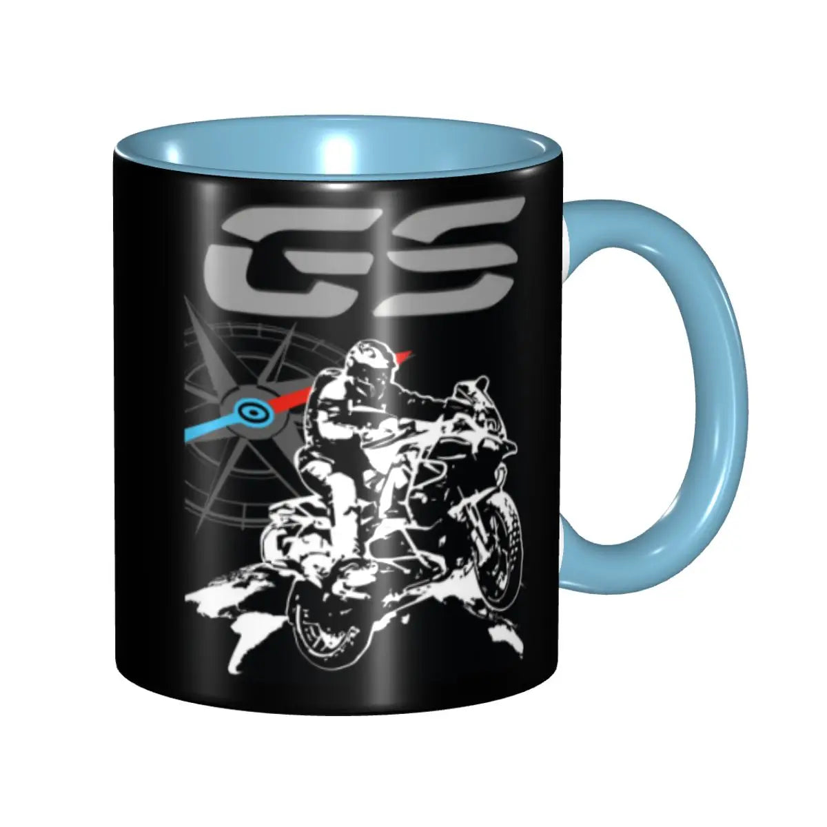 Adventure Motorcycle Ceramic Coffee Mug | Two-Tone Compass Rider Gift