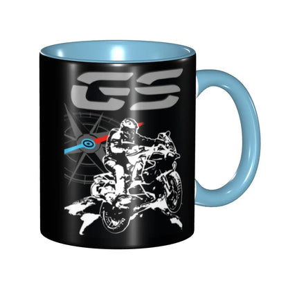 Adventure Motorcycle Ceramic Coffee Mug | Two-Tone Compass Rider Gift