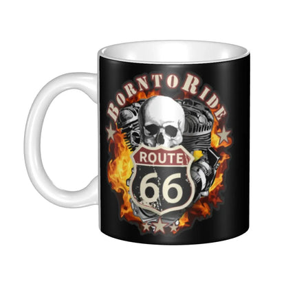 Route 66 Biker Mug – Vintage Motorcycle Ceramic Coffee Cup