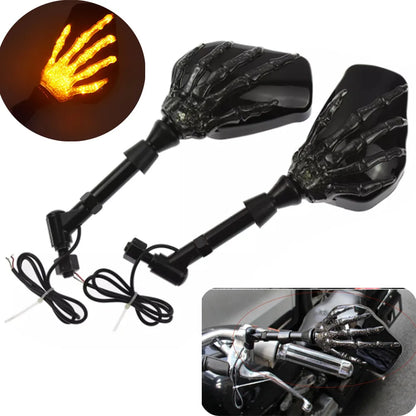 スカルクローLEDバイクミラー ウインカー付き – ペア