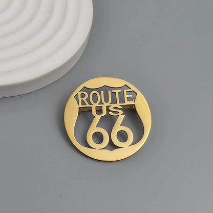 Route 66 Hollow-Cut Stainless Steel Lapel Pin – Gold, Silver & Black