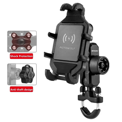 Motorcycle Phone Holder with Wireless Charging – 360° Mount