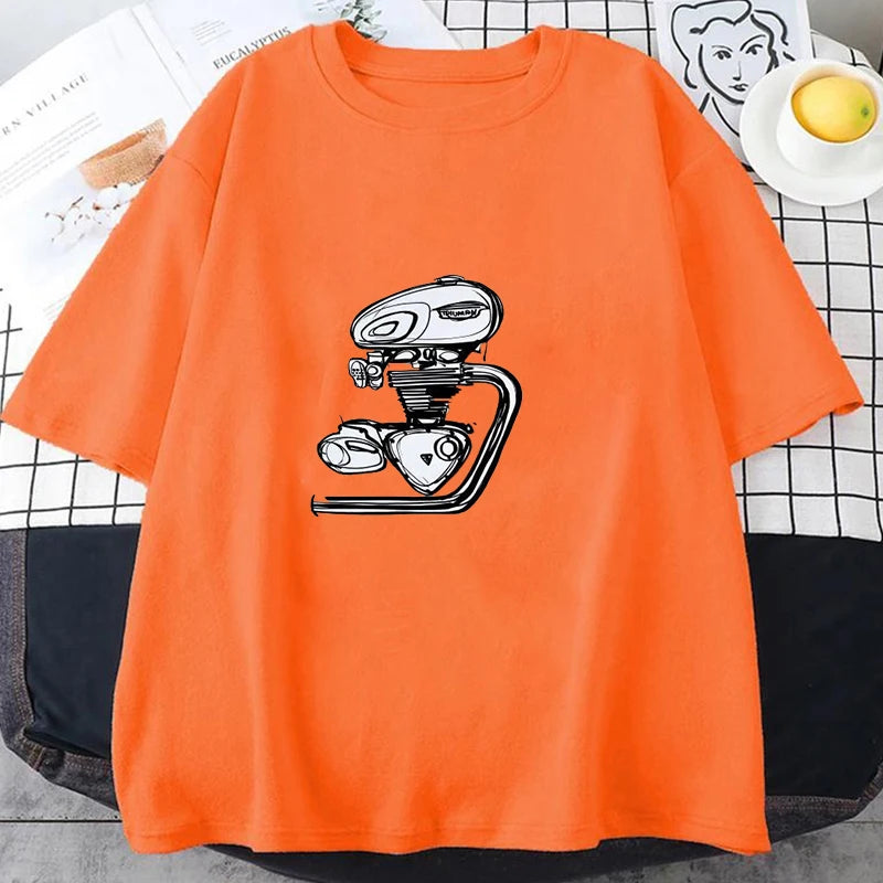 Retro Motorcycle Engine Print T-Shirt – Unisex Street Style