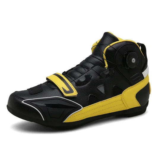 Unisex Leather Motorcycle Ankle Boots – Breathable Mesh Anti-Slip Riding Shoes