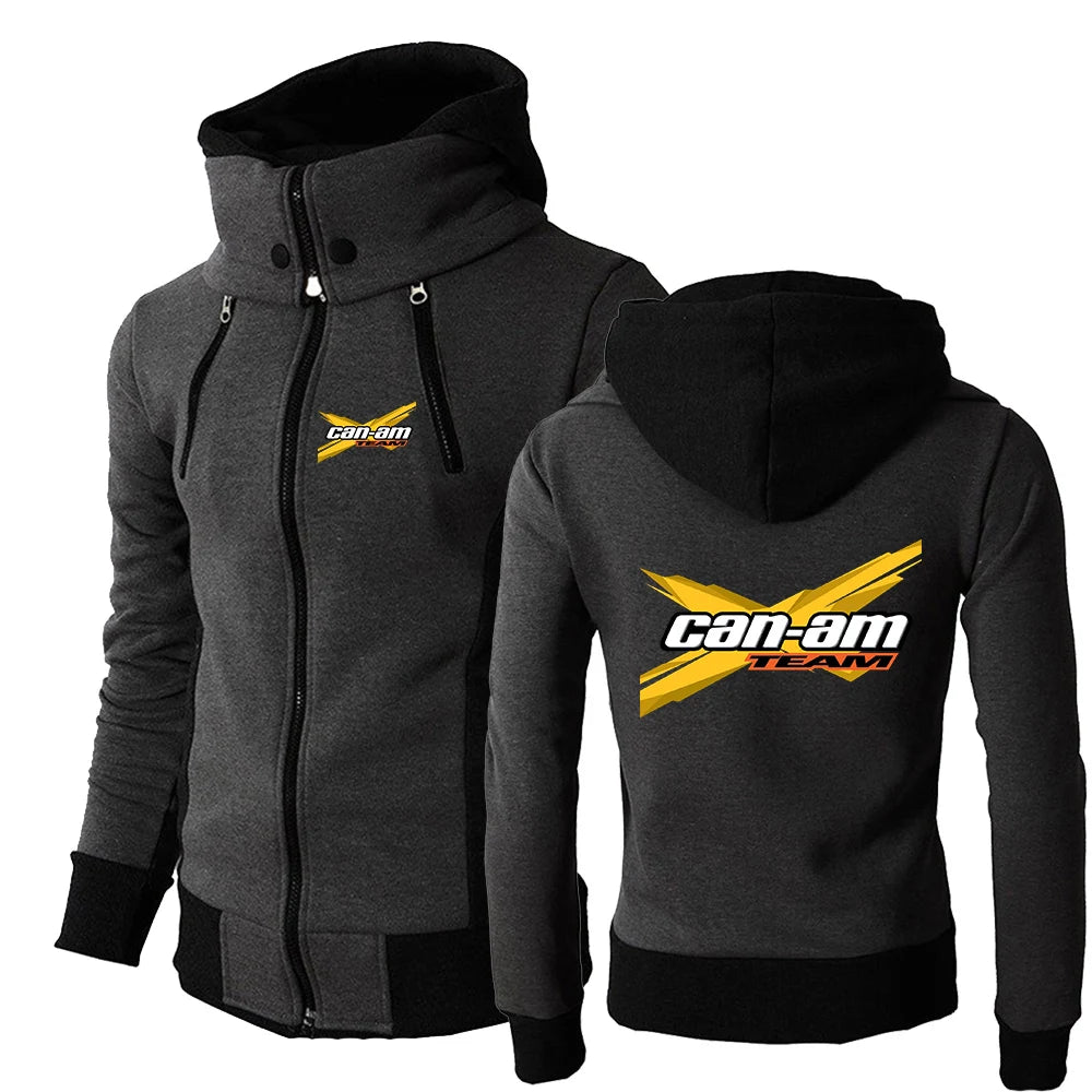 Moto Rider Zip Hoodie – Cotton-Lined Graphic Print Spring & Autumn