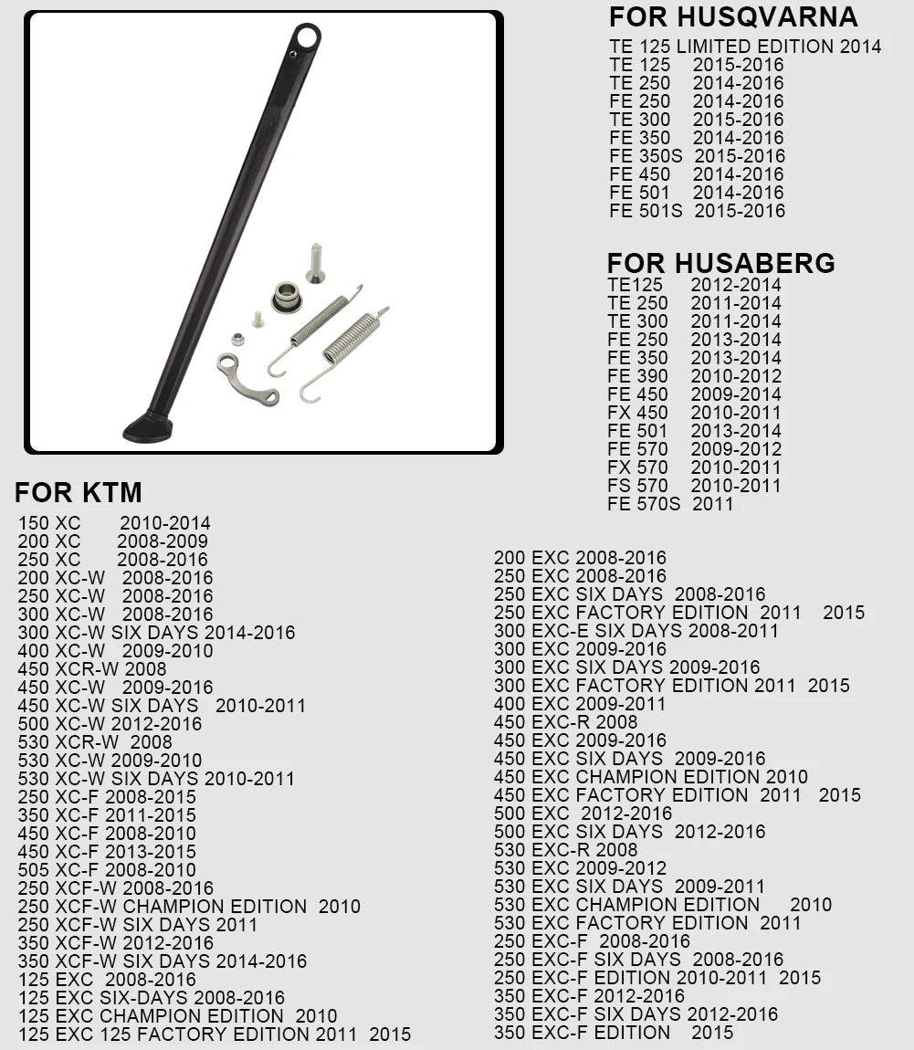 CNC Aluminum Enduro Kickstand with Spring Kit – XC / EXC / XCW | 2 Styles, 4 Colors