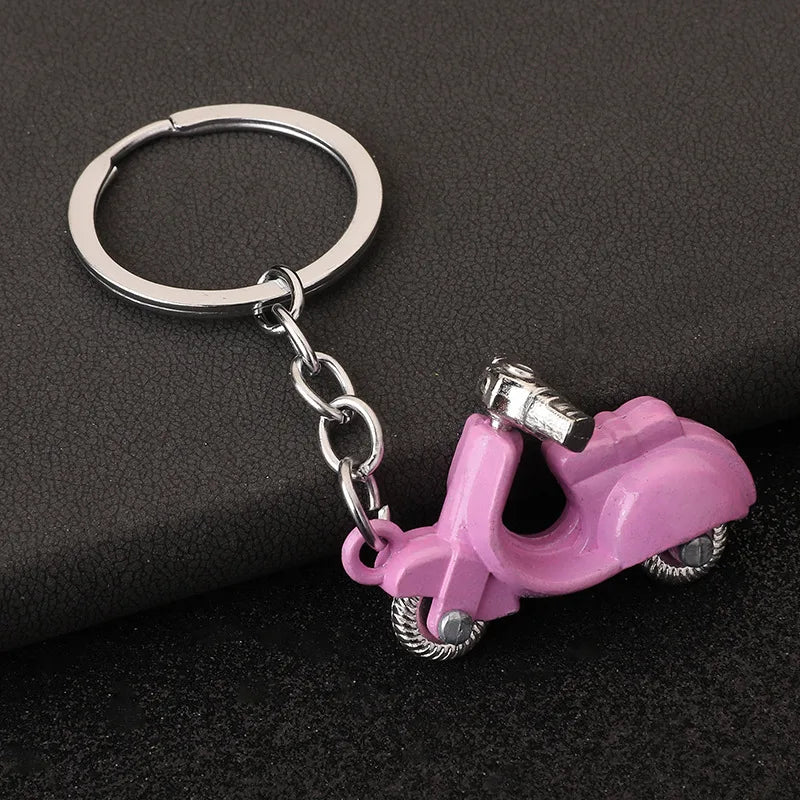 Mini Scooter Keychain – Vintage 3D Metal Moped Key Ring