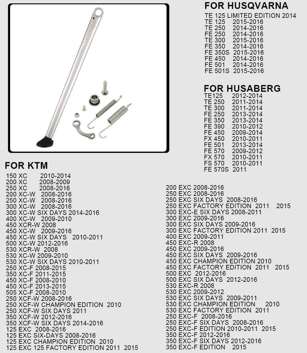 CNC Aluminum Enduro Kickstand with Spring Kit – XC / EXC / XCW | 2 Styles, 4 Colors