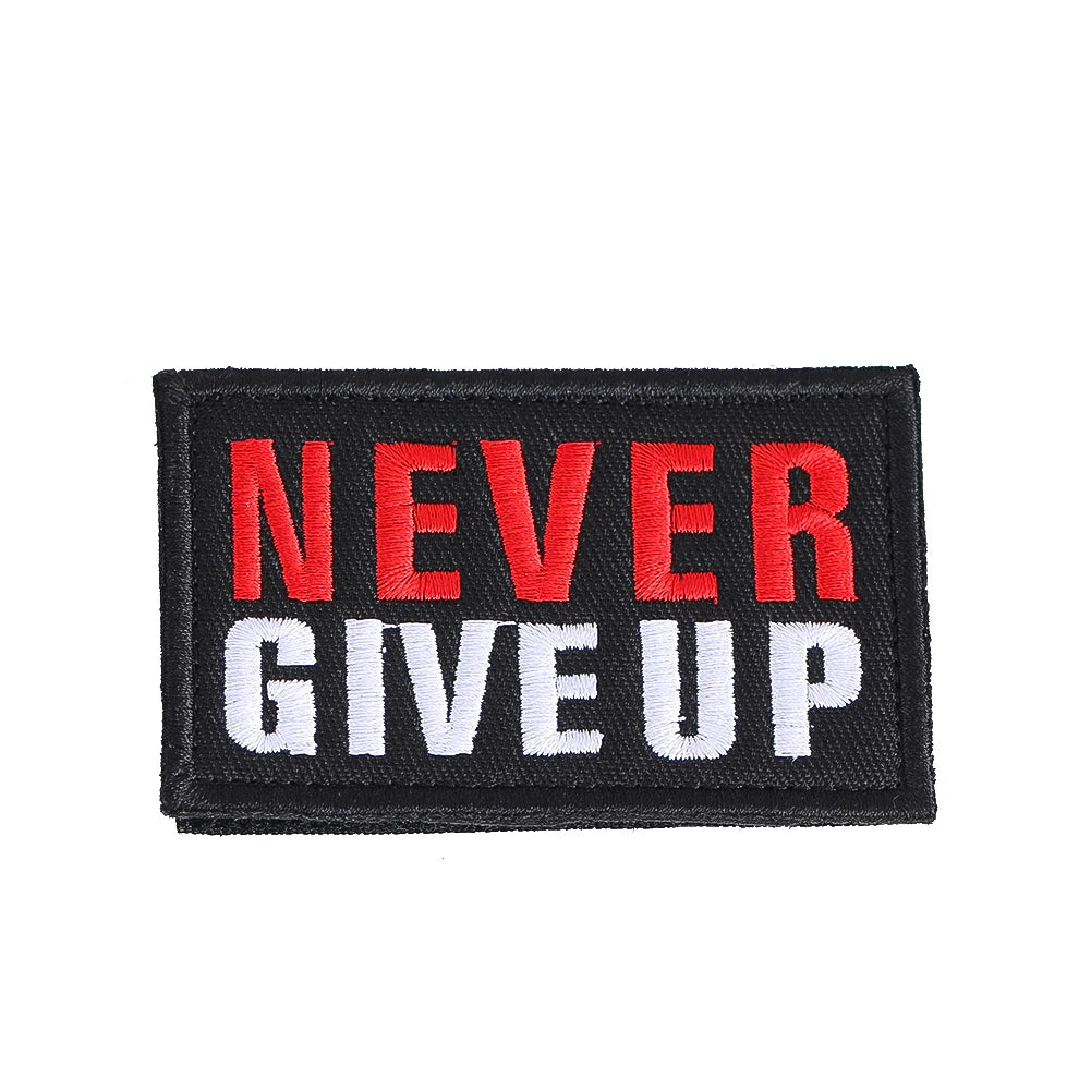 "Never Give Up" Biker Embroidered Hook & Loop Patch – Set of 2