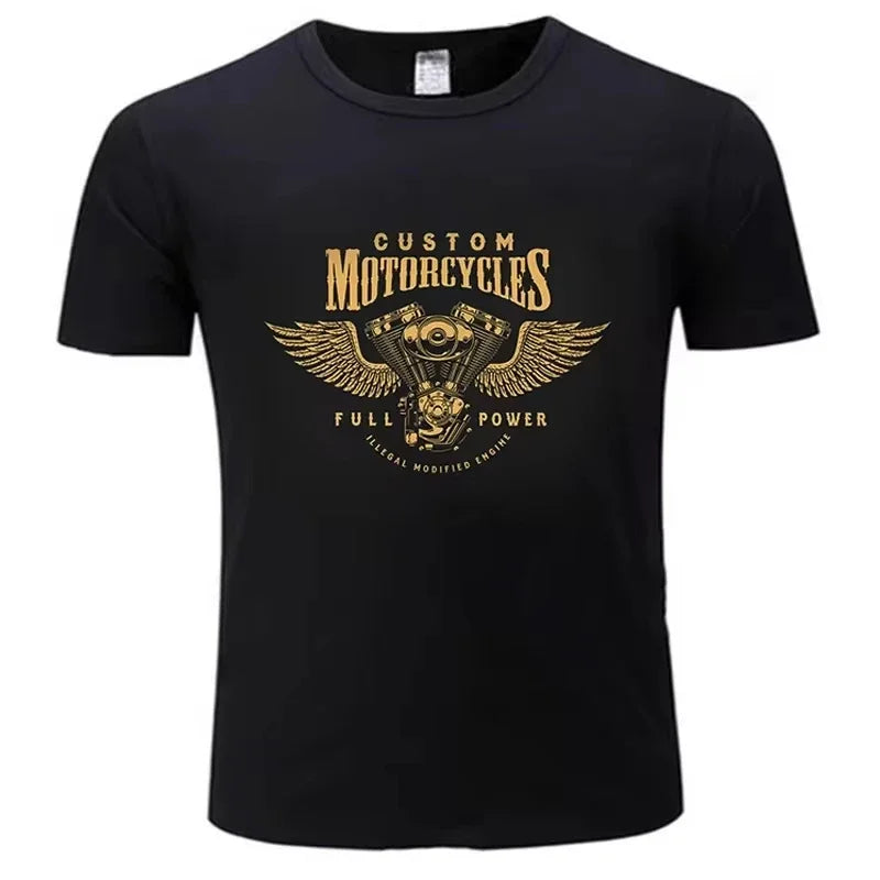 Custom Motorcycles Full Power Graphic T-Shirt – Winged V-Twin Engine Tee