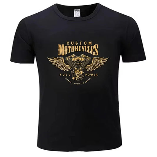 Custom Motorcycles Full Power Graphic T-Shirt – Winged V-Twin Engine Tee