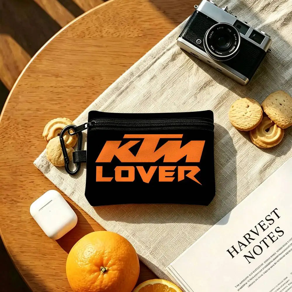 Classic Motorcycle Logo Oxford Zipper Pouch – Mini Coin & Key Wallet with Carabiner