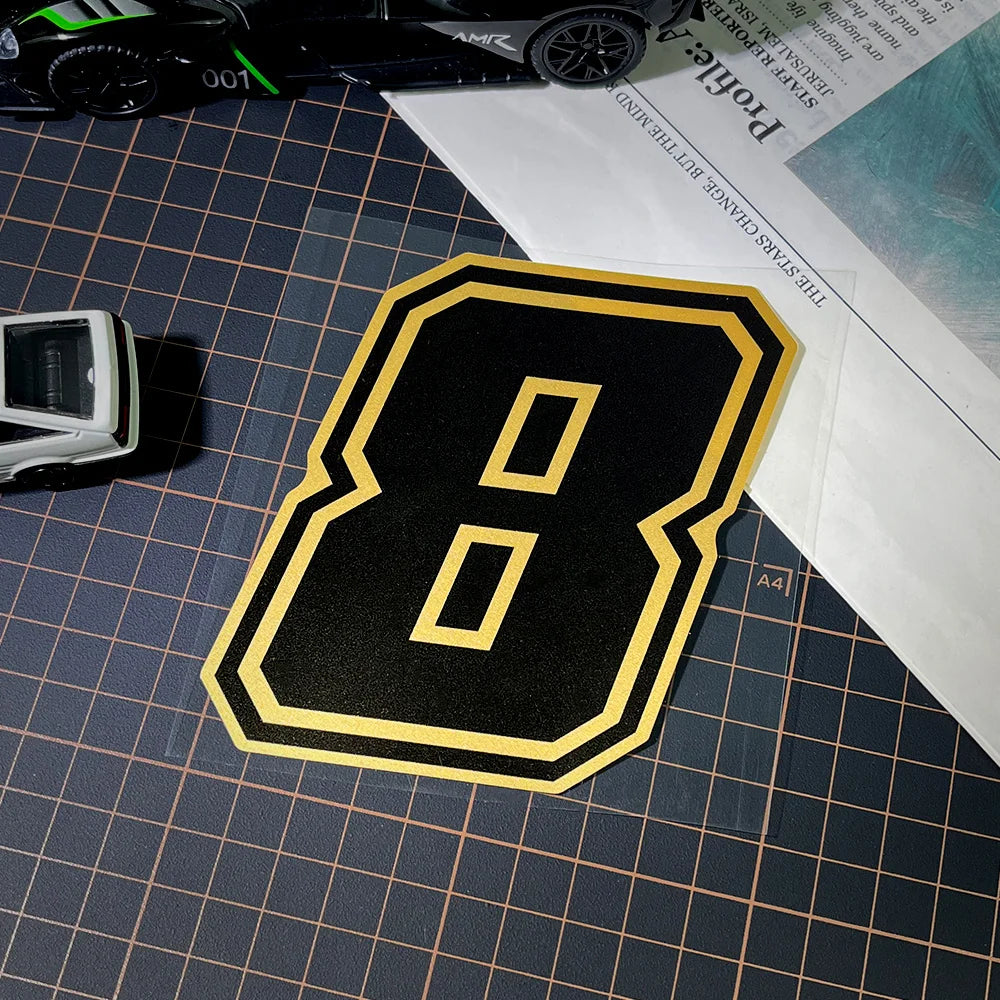 Gold Arabic Numeral Motorcycle Sticker – Vinyl Decal 10cm