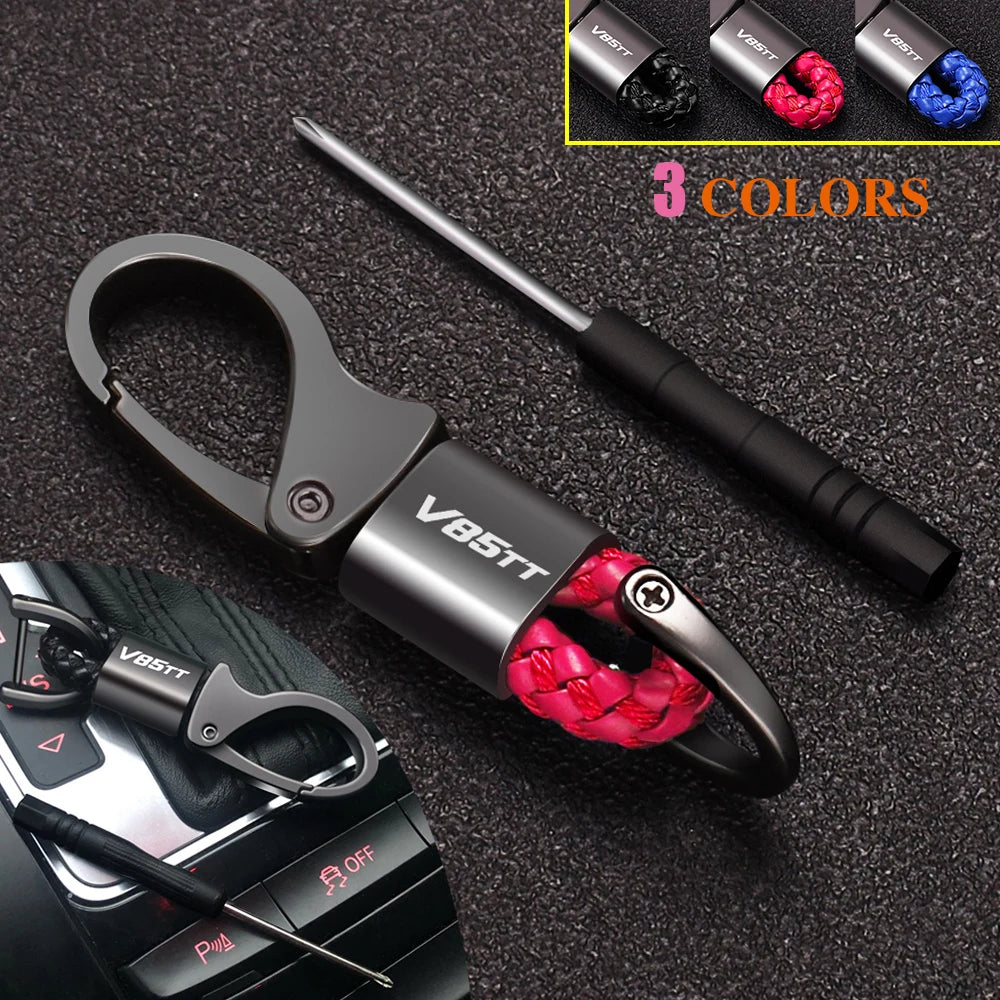 Motorcycle Leather Hand-Woven Keychain – Aluminum Alloy Key Ring
