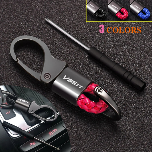 Motorcycle Leather Hand-Woven Keychain – Aluminum Alloy Key Ring