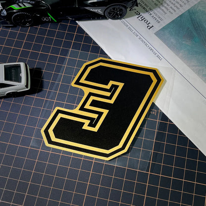 Gold Arabic Numeral Motorcycle Sticker – Vinyl Decal 10cm