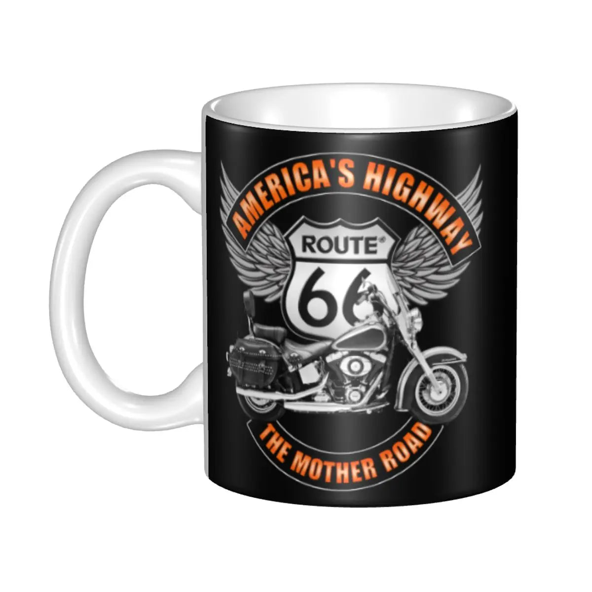 Route 66 Biker Mug – Vintage Motorcycle Ceramic Coffee Cup