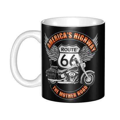 Route 66 Biker Mug – Vintage Motorcycle Ceramic Coffee Cup