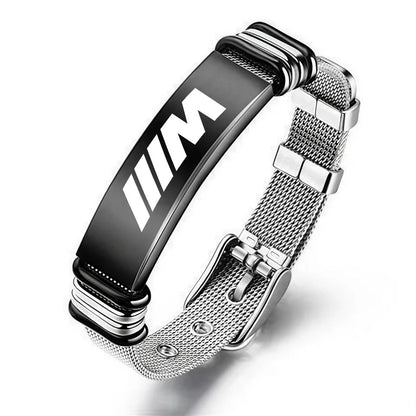 Adjustable Stainless Steel Motorsport Bracelet – Silver & Black