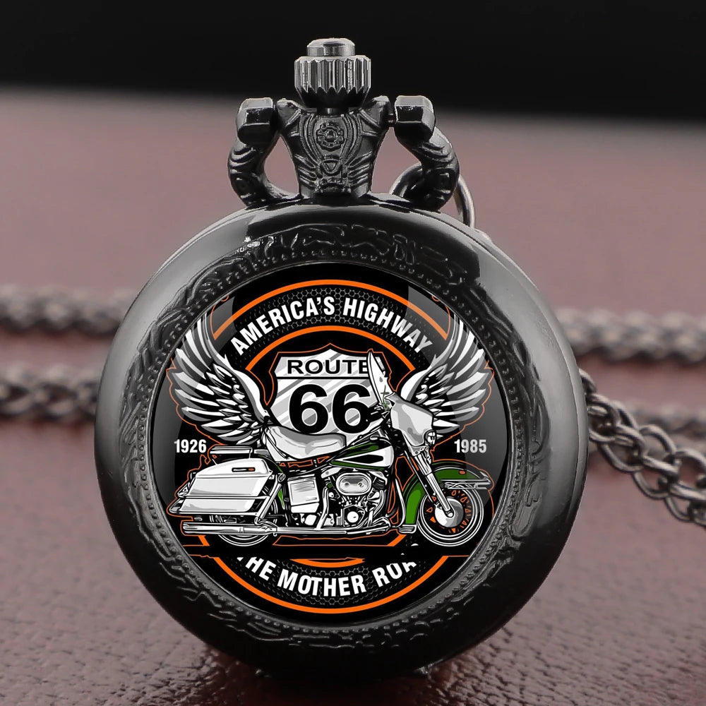 Motorcycle Dome Glass Pocket Watch — Vintage Necklace Chain