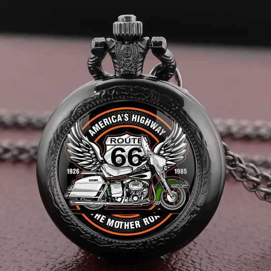 Motorcycle Dome Glass Pocket Watch — Vintage Necklace Chain
