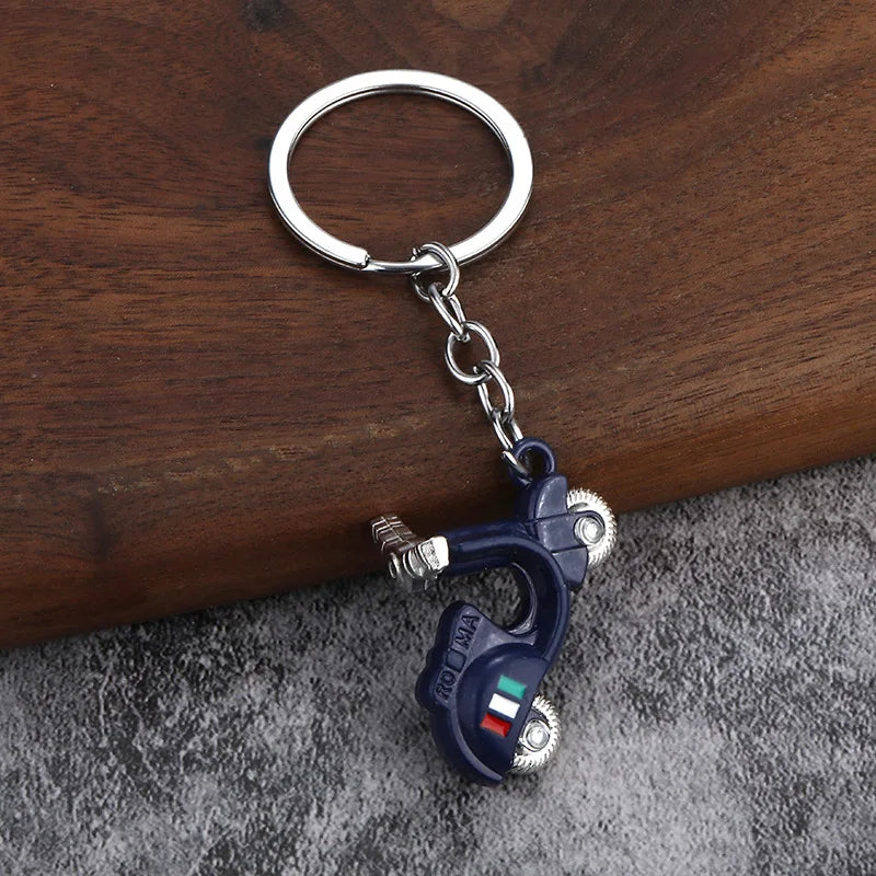 Mini Scooter Keychain – Vintage 3D Metal Moped Key Ring