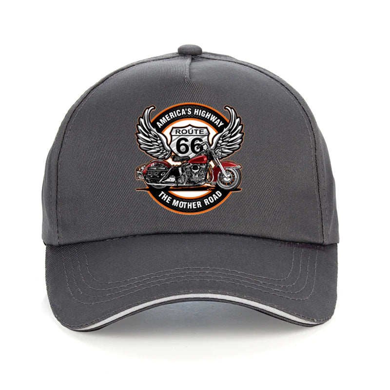Route 66 Motorcycle Snapback Cap – Unisex Adjustable Baseball Hat