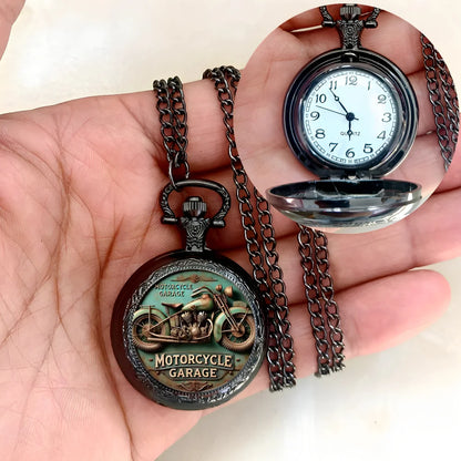 Vintage Motorcycle Biker Pocket Watch — Necklace Pendant