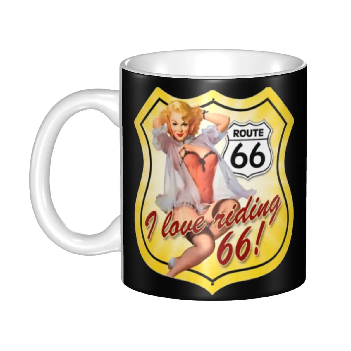 Route 66 Biker Mug – Vintage Motorcycle Ceramic Coffee Cup