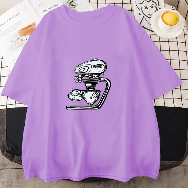 Retro Motorcycle Engine Print T-Shirt – Unisex Street Style