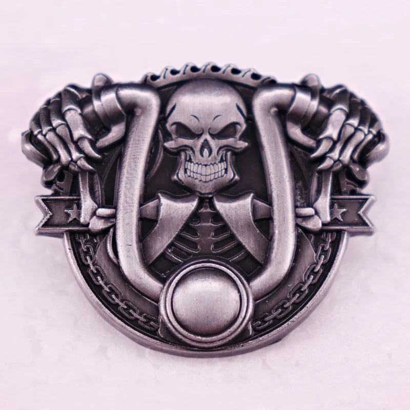 Skull Skeleton Horseshoe Enamel Pin – Punk Biker Brooch Badge