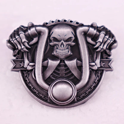 Skull Skeleton Horseshoe Enamel Pin – Punk Biker Brooch Badge