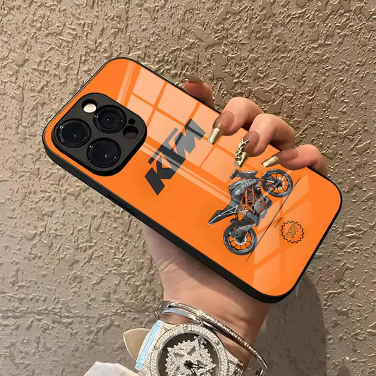 Motorcycle Racing iPhone Case – Glossy Glass Back with Silicone Bumper