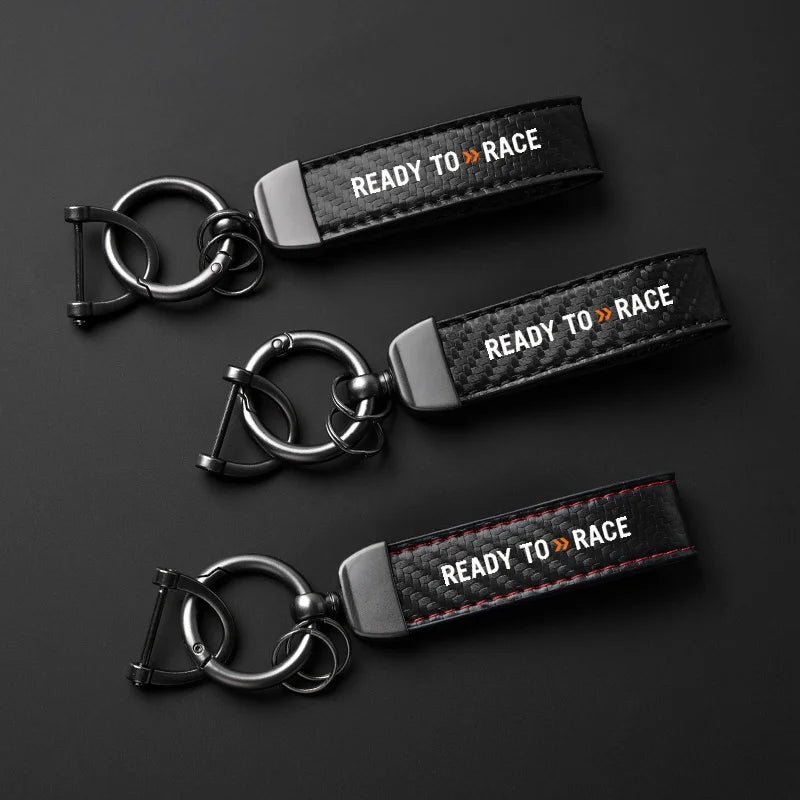 Ready to Race Carbon Fiber Keychain – Motorcycle Accessory | Red & Black