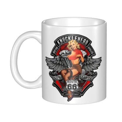 Route 66 Biker Mug – Vintage Motorcycle Ceramic Coffee Cup