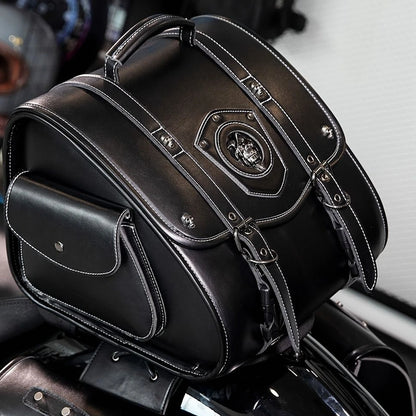 Retro PU Leather Motorcycle Rear Seat Tail Bag – Waterproof | Skull Pattern