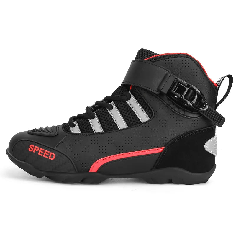 Men's Leather Motorcycle Ankle Boots – Breathable Anti-Slip Racing Shoes