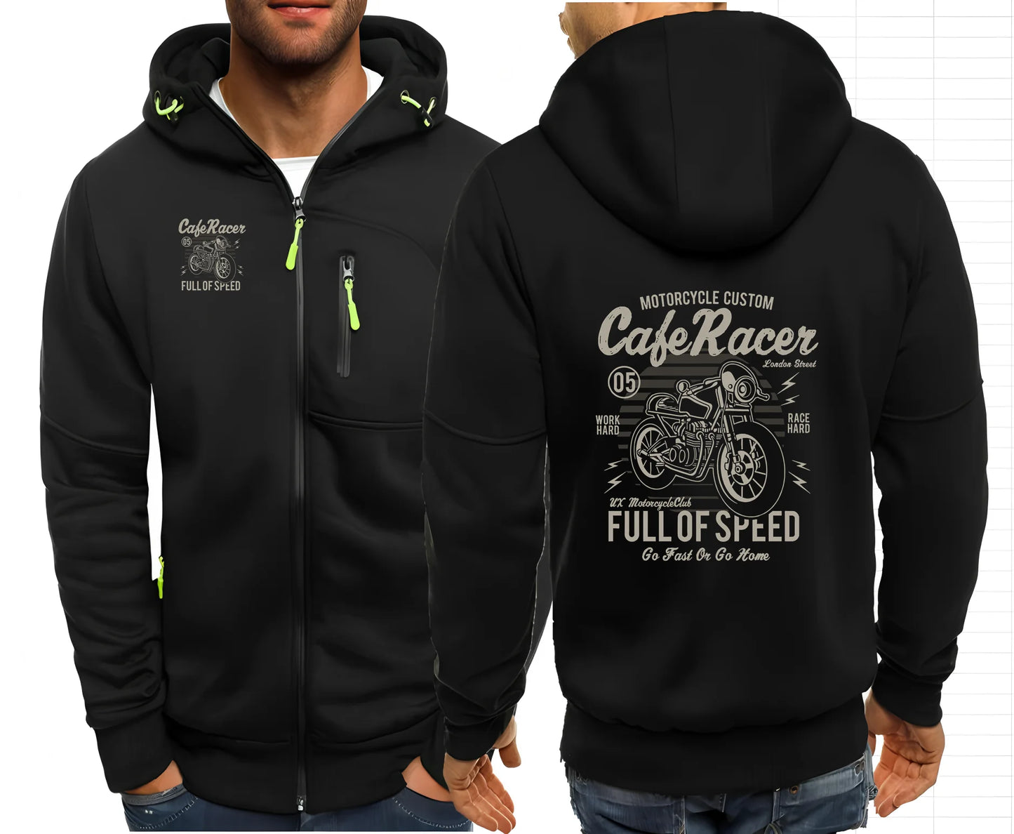 Cafe Racer Full of Speed Vintage Motorcycle Zip Hoodie