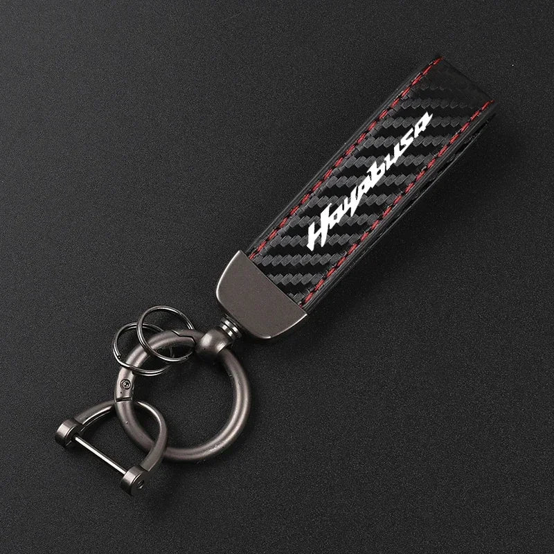 Leather Motorcycle Keychain | Carbon Fiber Style Moto Keyring