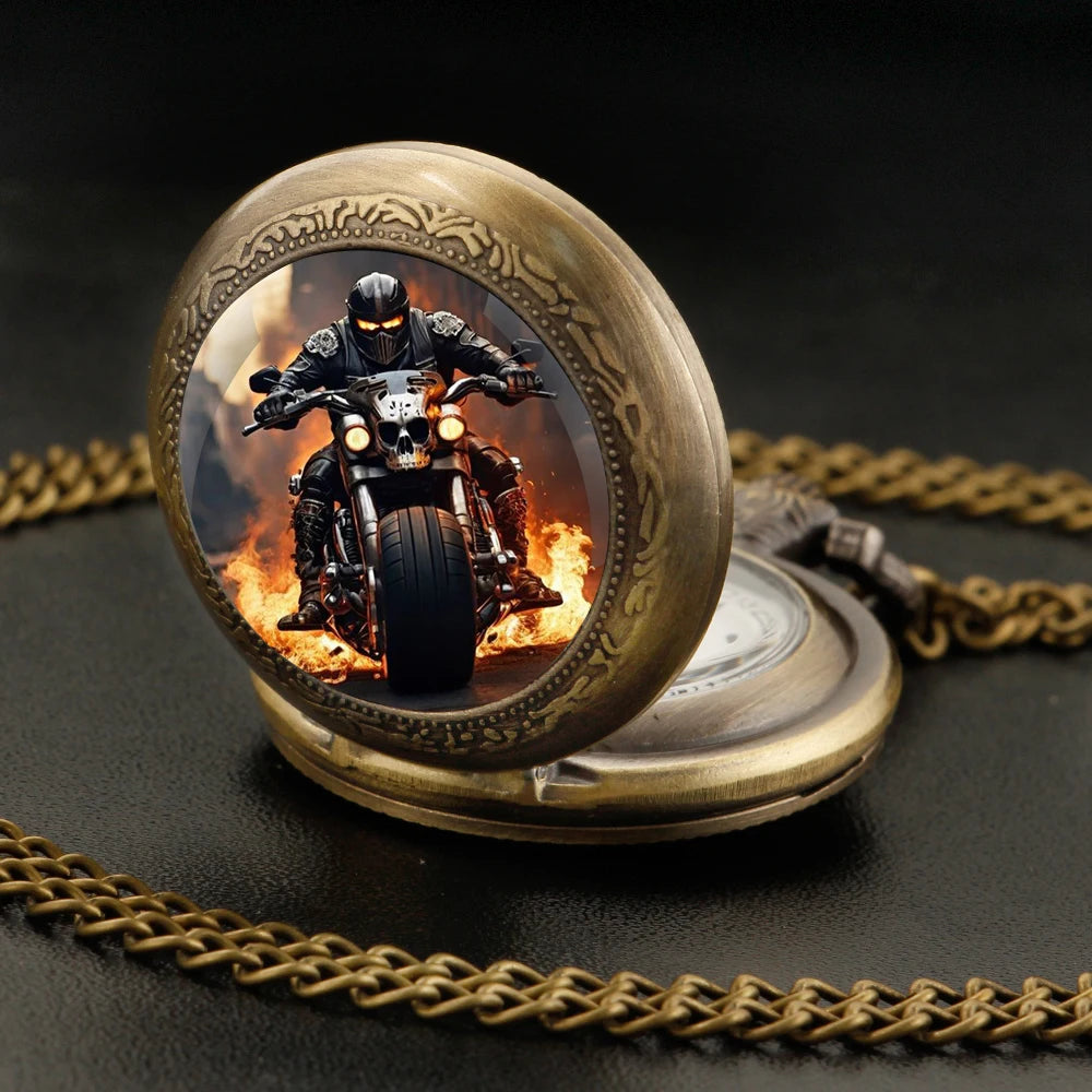 Fire Biker Pocket Watch — Necklace Pendant 10 Colors