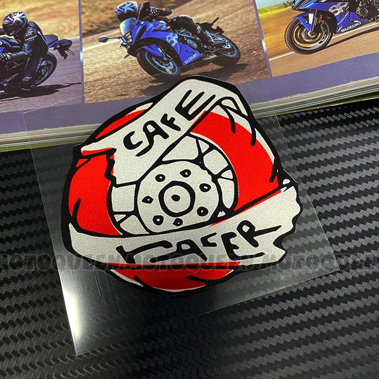 Cafe Racer Vintage Motorcycle Skull Sticker – Reflective PVC Decal for Helmet, Fuel Tank & Fender
