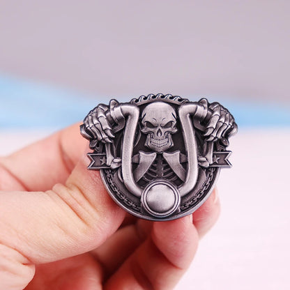 Skull Skeleton Horseshoe Enamel Pin – Punk Biker Brooch Badge