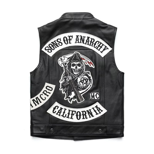 Men's Punk Biker Leather Vest – Embroidered Skull Motorcycle Gilet