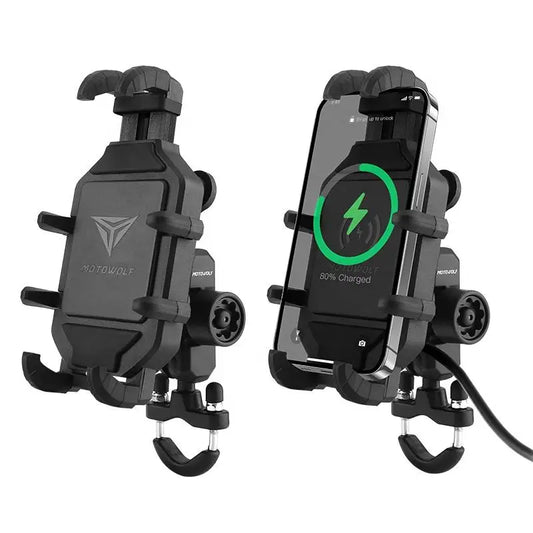 Motorcycle Phone Holder with Wireless Charging – 360° Mount