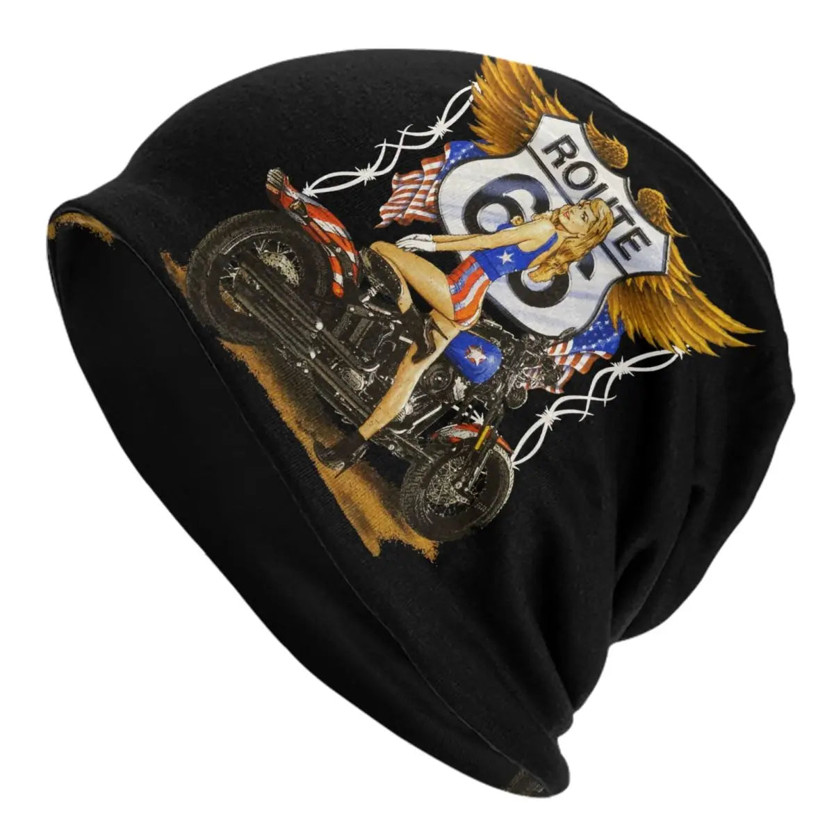 Route 66 Motorcycle Beanie Hat – Knitted Skull Cap for Riders
