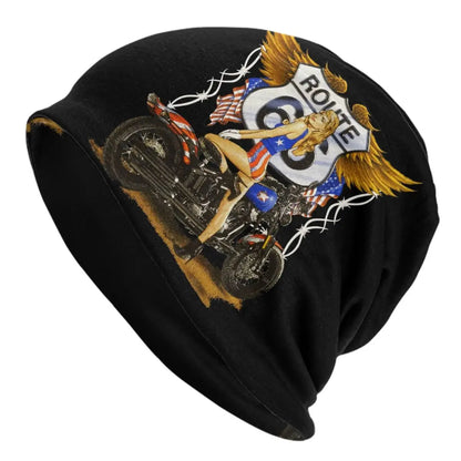 Route 66 Motorcycle Beanie Hat – Knitted Skull Cap for Riders