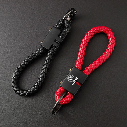 Braided Leather Rope Keychain – Premium Zinc Alloy Car Key Ring