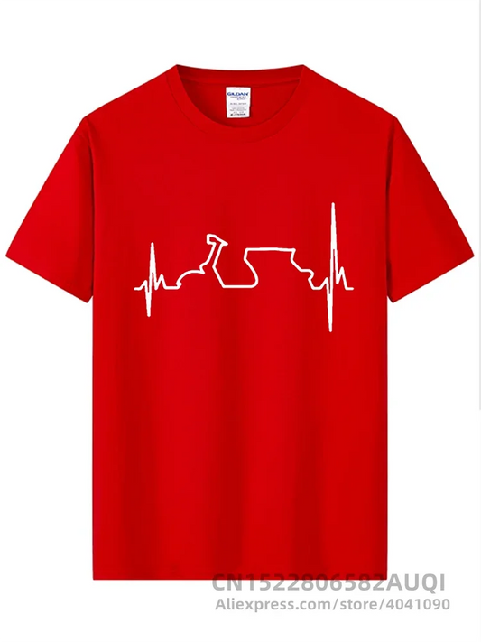 Women's Funny Motorcycle Heartbeat Graphic T-Shirt XS–XXXL